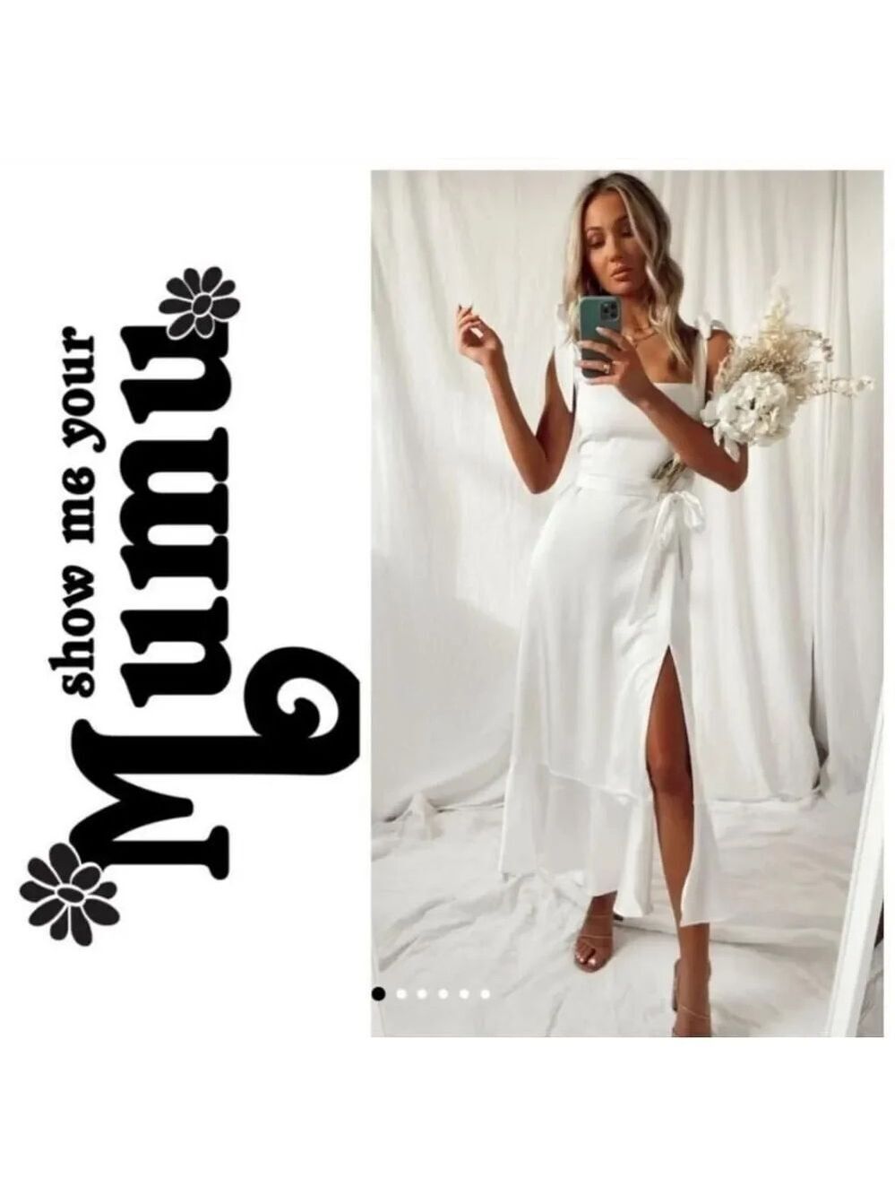 Show Me Your MuMu Garden Midi Dress in Ivory Luxe Satin Sz S